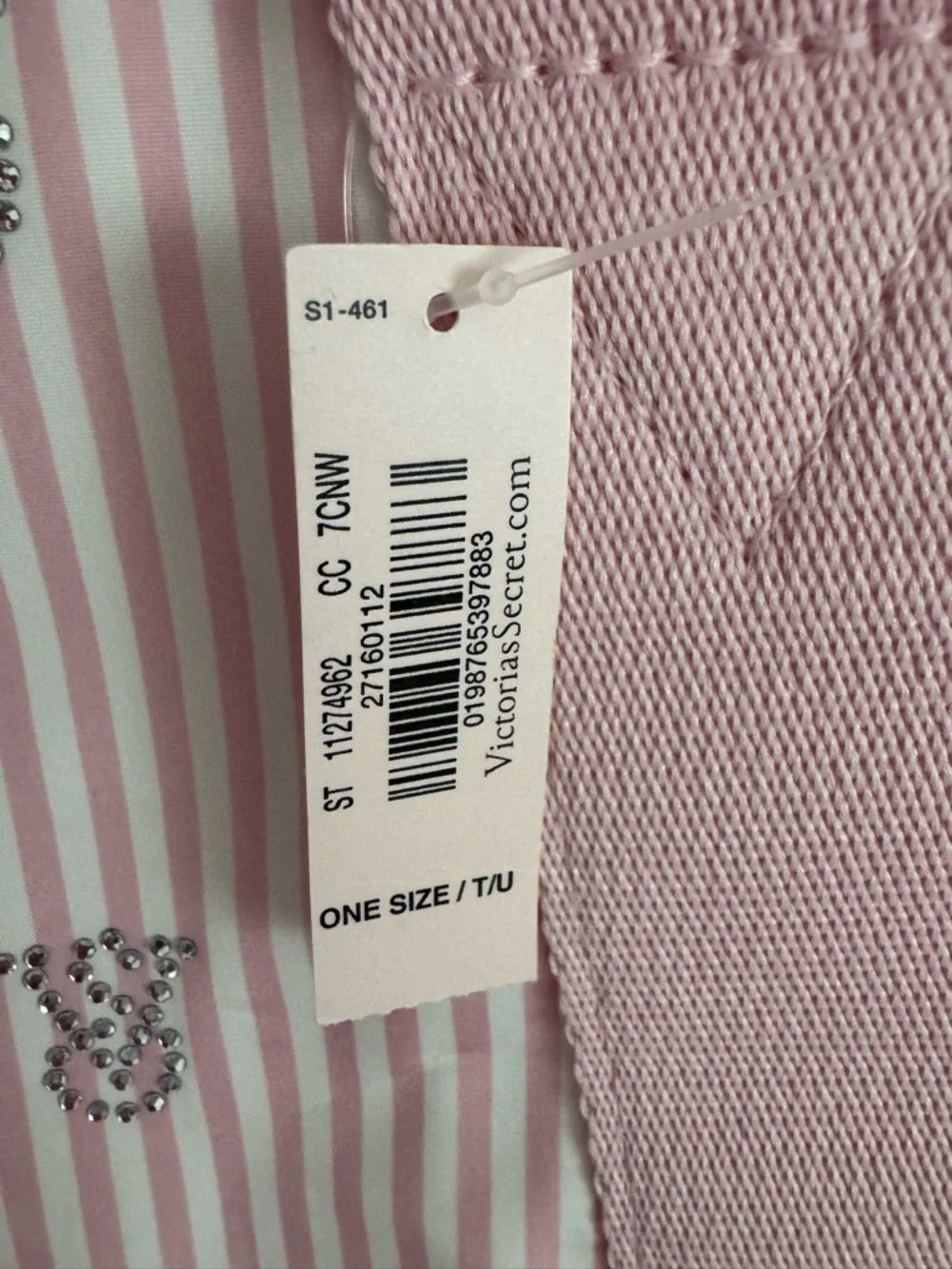 NWT PINK Victoria's Secret Pale Pink Striped Shine Tote Bag w/ Rhinestone Logos - Picture 4 of 4